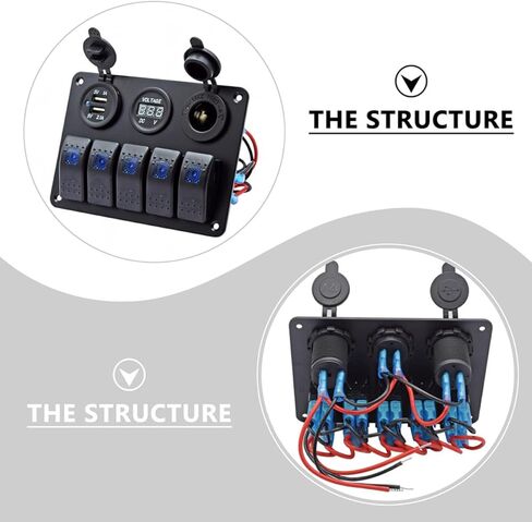 Veemoon Combination Rocker Switch Panel 5-Gang 12v 24v with Dual USB 3.1a Charger for Boat Rv Yacht Electrical Control and Modification in Saudi Arabia
