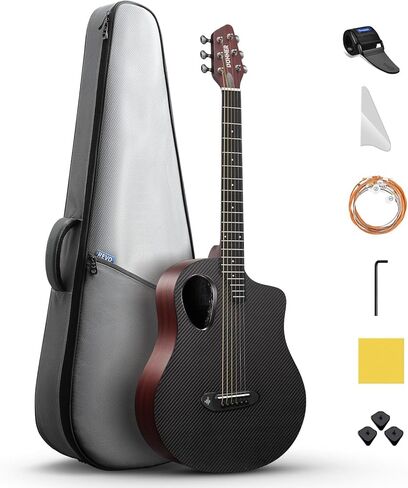 Donner Carbon Wood Acoustic Electric Guitar Bundle for Beginner Intermediate with Built-in Pickups, 38 Inch, RISING-G2 (Wine Red) in Saudi Arabia