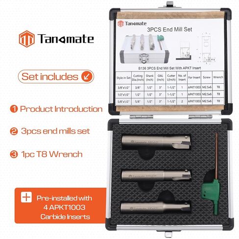 3 قطع مطلية بالنيكل، ساق 1/2 بوصة وكتف مربع 90 درجة، مجموعة مطحنة نهاية كربيد قابلة للفهرسة، 3/8 بوصة، 1/2 بوصة، 5/8 بوصة قطر قطع، طول 3 بوصة، مع حقيبة تخزين من الألومنيوم in Kuwait