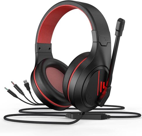 Anivia MH601 Headphones with Microphone Wired Headset with Active Noise Canceling Microphone, 3.5mm Audio Jack Stereo Headphone - Red (Game/Work/School) in Kuwait