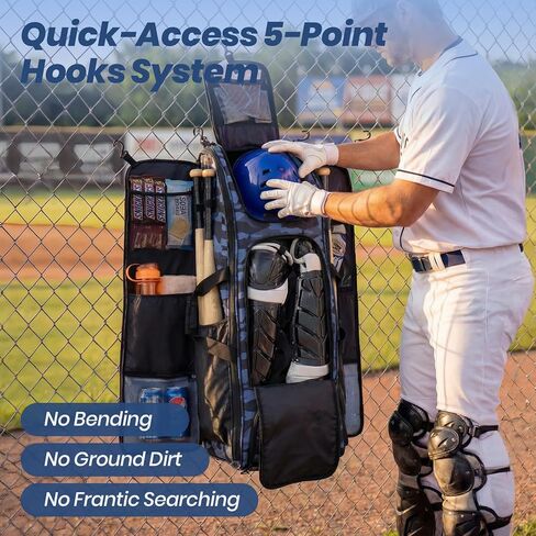 Fanwoli 100L Rolling Catchers Gear Bag for Baseball Softball, Tactical Strike Edition, Fits Full Set & 8 Bats, All-Terrain Wheels, Stand-Up Base, Vented Shoe Zone, Reflective Strip, Fence Hooks in Saudi Arabia
