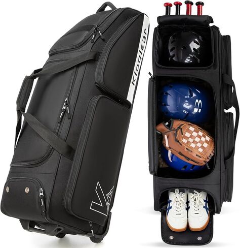 Catchers Gear Bag with Wheels for 4 Bats, Rolling Baseball Softball Bag With Multi-Pockets, Fence Hook, Holds All Baseball Equipment. in Saudi Arabia