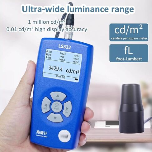 مقياس الإنارة الرقمي، مع شاشة LCD عالية الدقة، جهاز اختبار سطوع الضوء، مع مجسات 10/20 مم، 1-1000000cd M2، الطول الموجي للسطوع 400-700 نانومتر، لشاشات HDR، تحليل طيف CRI in Kuwait