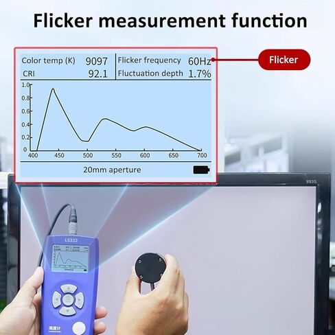 مقياس الإنارة الرقمي، مع شاشة LCD عالية الدقة، جهاز اختبار سطوع الضوء، مع مجسات 10/20 مم، 1-1000000cd M2، الطول الموجي للسطوع 400-700 نانومتر، لشاشات HDR، تحليل طيف CRI in Kuwait