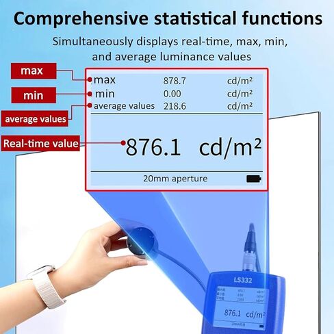 مقياس الإنارة الرقمي، مع شاشة LCD عالية الدقة، جهاز اختبار سطوع الضوء، مع مجسات 10/20 مم، 1-1000000cd M2، الطول الموجي للسطوع 400-700 نانومتر، لشاشات HDR، تحليل طيف CRI in Kuwait