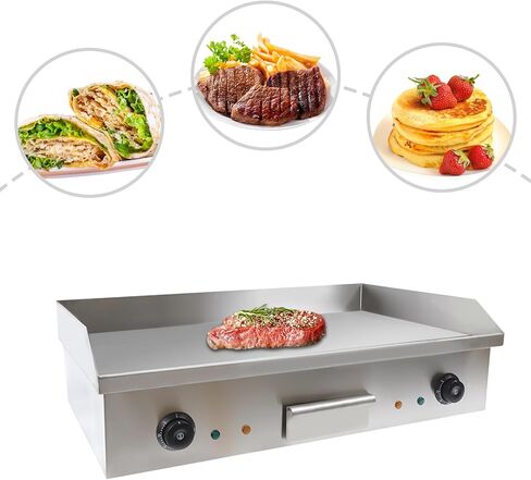 3000W Commercial Electric Countertop Griddle, 28"Cooktop Flat Top Grill Hot Plate,Iron Flat Top Stove Grill Dual Control Temperature 122°F-572°F Teppanyaki Machine Electric Grills Cooking in Kuwait