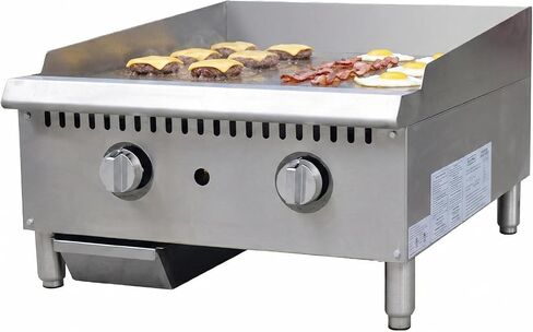 24" Commercial Griddle - Natural Gas/Propane Flat Top Grill, 60,000 BTU Countertop Hot Plate with Thermostatic Control & 3/4" Thick Plate, Heavy Duty Stainless Steel, ETL Listed in Saudi Arabia