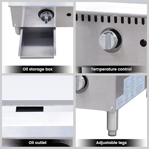 24" Commercial Griddle - Natural Gas/Propane Flat Top Grill, 60,000 BTU Countertop Hot Plate with Thermostatic Control & 3/4" Thick Plate, Heavy Duty Stainless Steel, ETL Listed in Saudi Arabia