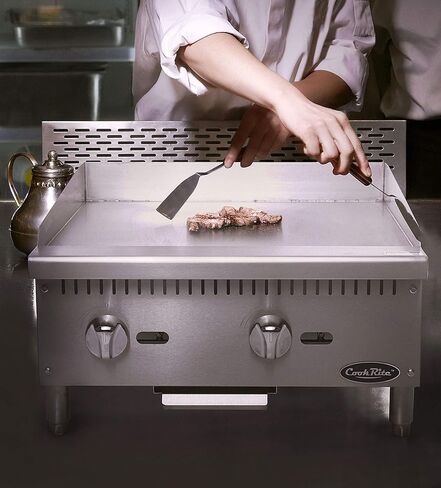 Atosa CookRite ATMG-24 24 "شواية كونترتوب | طبق مسطح للشواية الساخنة مع الطيارين الاحتياطيين ودرج الشحوم لشاحنة الطعام | التحكم اليدوي، الفولاذ المقاوم للصدأ، 1 الموقد 60،000 وحدة حرارية بريطانية، البروبان السائل in Kuwait