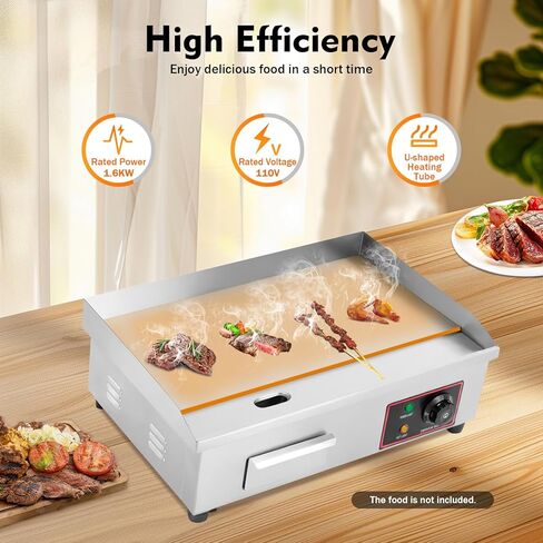 1600W 110V Commercial Electric Griddle, 21.3×15.8×8.3In Countertop Flat Top Griddle, Stainless Steel Teppanyaki Grill for Home&Commercial Environments in Kuwait