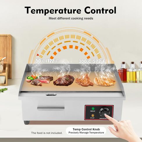 1600W 110V Commercial Electric Griddle, 21.3×15.8×8.3In Countertop Flat Top Griddle, Stainless Steel Teppanyaki Grill for Home&Commercial Environments in Kuwait