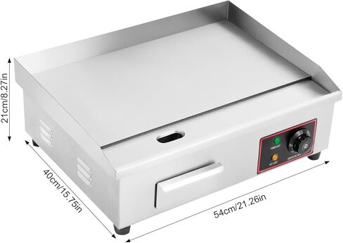 1600W 110V Commercial Electric Griddle, 21.3×15.8×8.3In Countertop Flat Top Griddle, Stainless Steel Teppanyaki Grill for Home&Commercial Environments in Kuwait