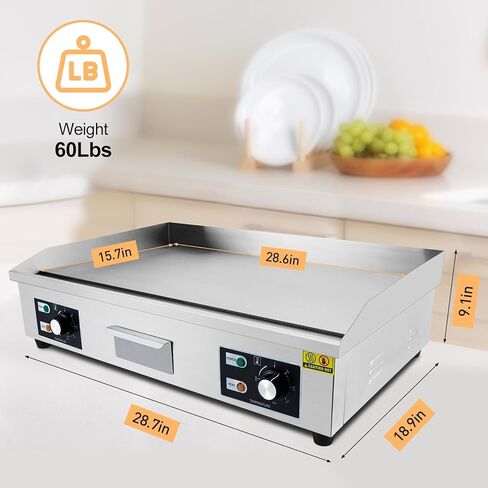 29 Inch Commercial Electric Griddle, 3000W 110V Non-Stick Stainless Steel Teppanyaki Grill, Flat Top Grill Countertop Griddle for Restaurant Kitchen Outdoor BBQ in Saudi Arabia