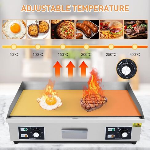29 Inch Commercial Electric Griddle, 3000W 110V Non-Stick Stainless Steel Teppanyaki Grill, Flat Top Grill Countertop Griddle for Restaurant Kitchen Outdoor BBQ in Saudi Arabia