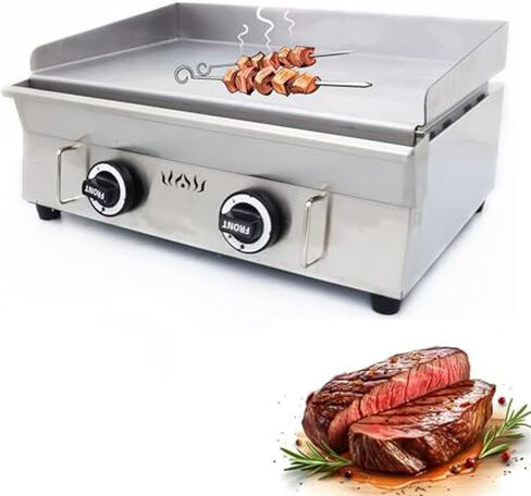 INTBUYING 2 Burners Commercial Flat Top Grill Gas Griddle 2000Pa Non-Stick Plate Flat Adjustable Temperature for Home Party Camping in Saudi Arabia