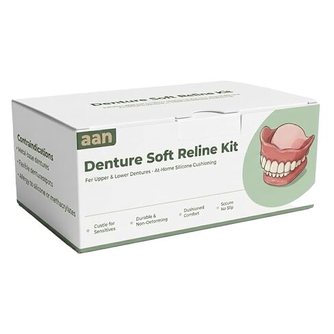 مجموعة أدوات إعادة تحديد طقم الأسنان المصنوعة من السيليكون الناعم لأطقم الأسنان الأكريليكية - بطانة وسادة من الدرجة الطبية مع برايمر وأدوات تطبيقها، نظام إعادة تحديد طقم الأسنان في المنزل لتعزيز الراحة والملاءمة اليومية in Kuwait