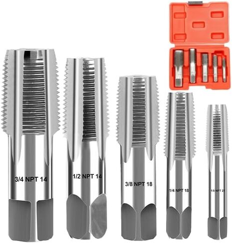 مجموعة حنفية أنابيب NPT مكونة من 5 قطع، 1/8 بوصة، 3/4 بوصة، 1/2 بوصة، 3/8 بوصة، 1/4 بوصة مجموعة صنبور NPT من الفولاذ الكربوني الدقيق، لتنظيف الخيوط الدقيقة، ميكانيكا السباكين المتنوعة، أدوات قطع الخيوط DIY in Kuwait