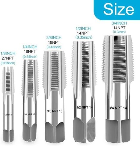 مجموعة حنفية أنابيب NPT مكونة من 5 قطع، 1/8 بوصة، 3/4 بوصة، 1/2 بوصة، 3/8 بوصة، 1/4 بوصة مجموعة صنبور NPT من الفولاذ الكربوني الدقيق، لتنظيف الخيوط الدقيقة، ميكانيكا السباكين المتنوعة، أدوات قطع الخيوط DIY in Kuwait