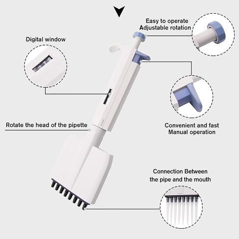 ماصة متعددة القنوات، ماصات مختبرية ذات 8 قنوات، ماصة دقيقة للمختبر العلمي مع شاشة رقمية، طرف قابل للدوران 360 درجة وسحب الماصات بدقة، قدرة عالية على الغلق، للمواد الكيميائية in Kuwait
