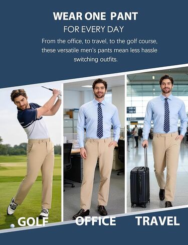 Mens Golf Pants Stretch Work Dress 30"/32" Water-Resistant Quick Dry Chinos Trousers with Pockets for Business Travel in Saudi Arabia