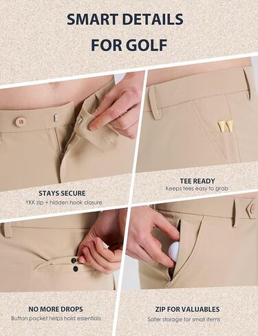 Mens Golf Pants Stretch Work Dress 30"/32" Water-Resistant Quick Dry Chinos Trousers with Pockets for Business Travel in Saudi Arabia