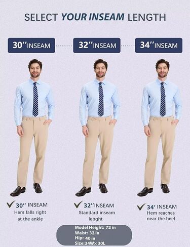 Mens Golf Pants Stretch Work Dress 30"/32" Water-Resistant Quick Dry Chinos Trousers with Pockets for Business Travel in Saudi Arabia