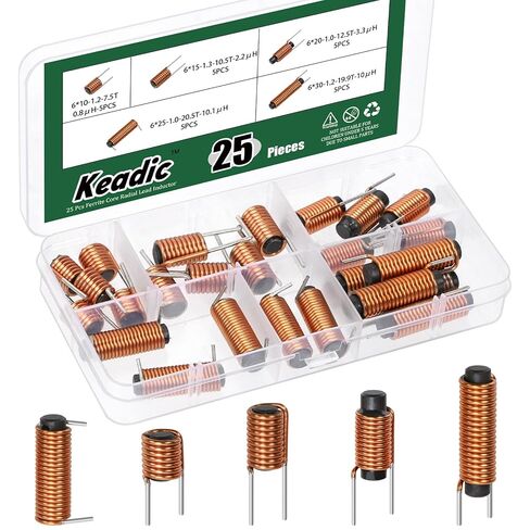 Keadic 25Pcs 5 Size 0.8μH 2.2μH 10μH 10.1μH 3.3μH Wire ferrite Core Radial Leaded Inductors,Inductor Assortment Kit - Essential for Electronics Enthusiasts in Saudi Arabia