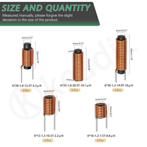 Keadic 25Pcs 5 Size 0.8μH 2.2μH 10μH 10.1μH 3.3μH Wire ferrite Core Radial Leaded Inductors,Inductor Assortment Kit - Essential for Electronics Enthusiasts in Saudi Arabia