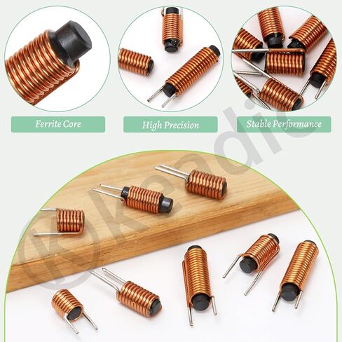 Keadic 25Pcs 5 Size 0.8μH 2.2μH 10μH 10.1μH 3.3μH Wire ferrite Core Radial Leaded Inductors,Inductor Assortment Kit - Essential for Electronics Enthusiasts in Saudi Arabia