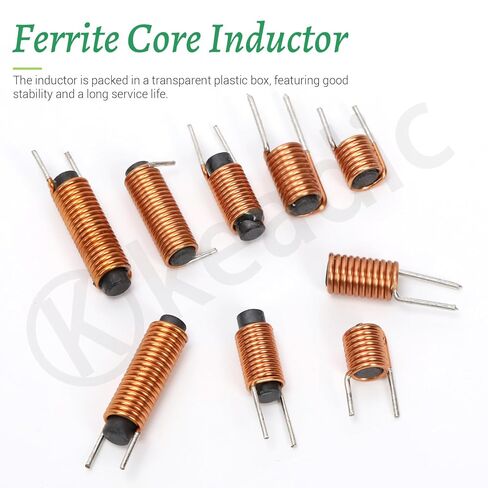 Keadic 25Pcs 5 Size 0.8μH 2.2μH 10μH 10.1μH 3.3μH Wire ferrite Core Radial Leaded Inductors,Inductor Assortment Kit - Essential for Electronics Enthusiasts in Saudi Arabia