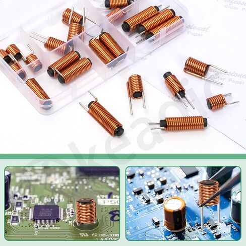 Keadic 25Pcs 5 Size 0.8μH 2.2μH 10μH 10.1μH 3.3μH Wire ferrite Core Radial Leaded Inductors,Inductor Assortment Kit - Essential for Electronics Enthusiasts in Saudi Arabia