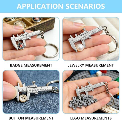 2 Pcs Portable Mini Vernier Calipers, Key Ring Accurate Compact Measuring Tool, Metal Movable Vernier Caliper Ruler Key Chain Keyring for Men Women, with 0.0-1.57inch Range in Saudi Arabia