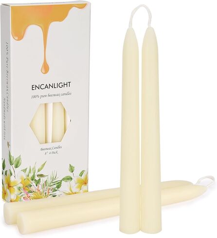 شموع مستدقة من شمع النحل الأخضر مقاس 20.32 سم، 4 عبوات من أعواد شموع مدببة من شمع النحل الطبيعي - بدون دخان، بدون قطرات وغير معطرة - وقت حرق طويل لمدة 8 ساعات لديكور المنزل، وحفلات الزفاف، والحفلات in Kuwait