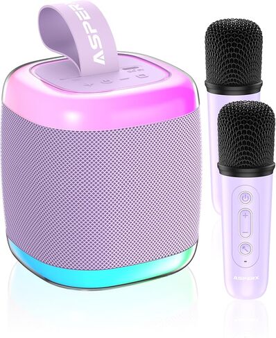 Mini Karaoke Speaker with 2 Wireless Microphones,Voice Effects,Led Lights, Portable Singing Machine for Ages 3,4,5,6,7,8,9,10,11,12+ Years Old Girl Birthday Gift, Kids Karaoke Machine (Black) in Kuwait