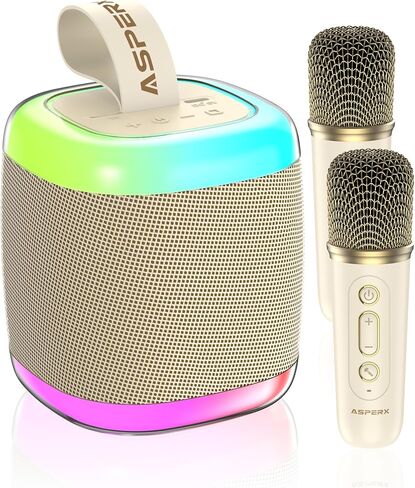 Mini Karaoke Speaker with 2 Wireless Microphones,Voice Effects,Led Lights, Portable Singing Machine for Ages 3,4,5,6,7,8,9,10,11,12+ Years Old Girl Birthday Gift, Kids Karaoke Machine (Black) in Saudi Arabia