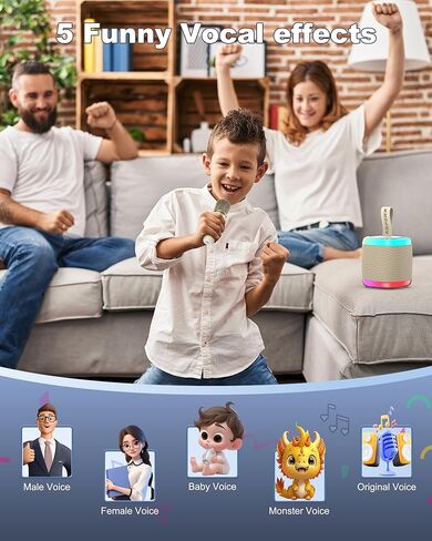 Mini Karaoke Speaker with 2 Wireless Microphones,Voice Effects,Led Lights, Portable Singing Machine for Ages 3,4,5,6,7,8,9,10,11,12+ Years Old Girl Birthday Gift, Kids Karaoke Machine (Black) in Saudi Arabia