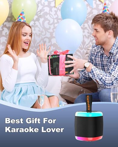 Mini Karaoke Speaker with 2 Wireless Microphones,Voice Effects,Led Lights, Portable Singing Machine for Ages 3,4,5,6,7,8,9,10,11,12+ Years Old Girl Birthday Gift, Kids Karaoke Machine (Black) in Saudi Arabia