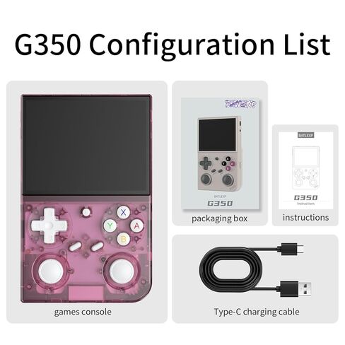 G350 Retro Handheld Game Console , G350 Retro Gaming Console 3.5'' IPS Screen Linux System Built-in 64G TF Card 20+Emulators Pre-Installed 4371 Games Retro Game Console with 3200mAh Battery Black in Kuwait