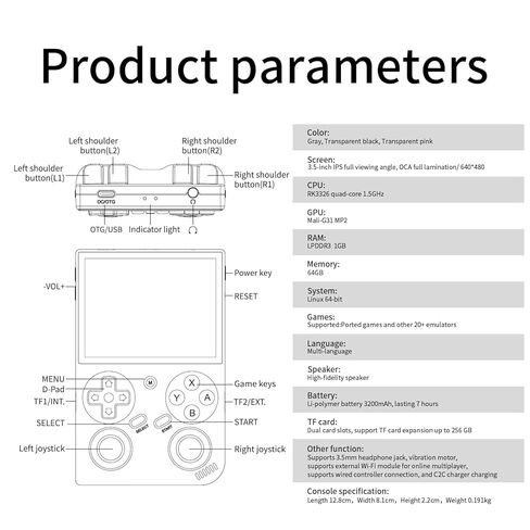 G350 Retro Handheld Game Console , G350 Retro Gaming Console 3.5'' IPS Screen Linux System Built-in 64G TF Card 20+Emulators Pre-Installed 4371 Games Retro Game Console with 3200mAh Battery Black in Kuwait