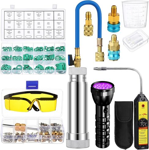 Ac Leak Detector Kit R1234yf R134a R410a Ac Dye Refrigerant Oil Sniffer UV Leak Detection Kit with Low Side Quick Coupler Mini Split Adapter Injector UV Light and Protective Glasses in Saudi Arabia