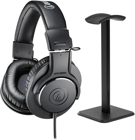 Audio-Technica ATH-M20x Closed-Back Over-Ear Professional Monitor Headphones, Black, Bundle with Desktop Stand in Saudi Arabia