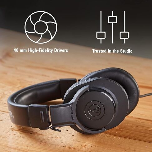 Audio-Technica ATH-M20x Closed-Back Over-Ear Professional Monitor Headphones, Black, Bundle with Desktop Stand in Saudi Arabia