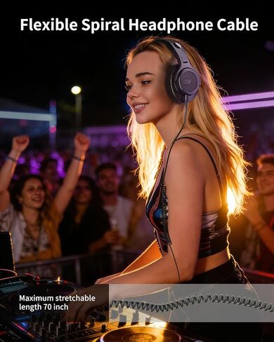 سماعات رأس سلكية فوق الأذن، وسماعات DJ وشاشة ستوديو مع مشغل 50 مم، وسماعات ستيريو مع مقبس 1/4 و3.5 مم للتسجيل والمزج والبودكاست ولوحة المفاتيح والجيتار والكمبيوتر المحمول - أسود in Saudi Arabia