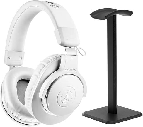 سماعات الرأس الاحترافية Audio-Technica ATH-M20x مغلقة من الخلف فوق الأذن، باللون الأبيض، مع حامل سطح المكتب in Saudi Arabia