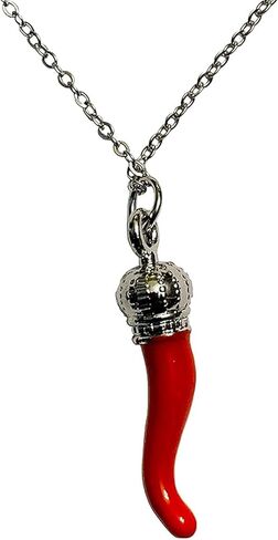 Italian Red Horn Necklace - Silver Cornicello Good Luck Pendant with Sterling Silver Chain in Kuwait