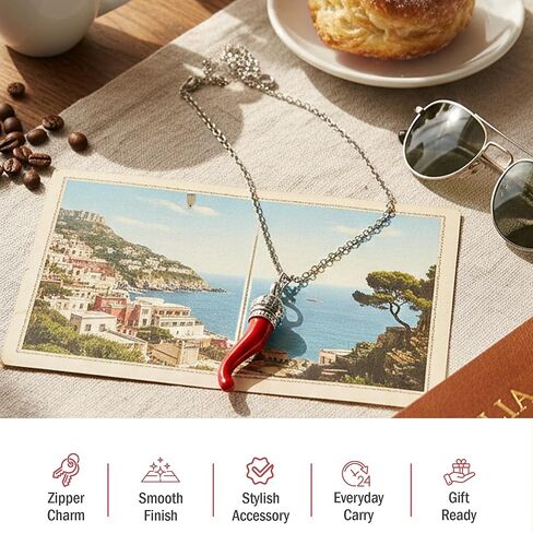Italian Red Horn Necklace - Silver Cornicello Good Luck Pendant with Sterling Silver Chain in Kuwait