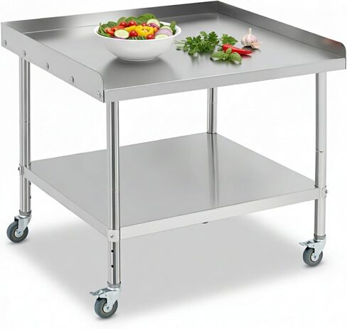 36-inch Heavy-Duty Stainless Steel Table on Wheels with Removable backsplash. A Versatile NSF Commercial-Grade cart for Kitchen, Garage, or Outdoor use. in Kuwait