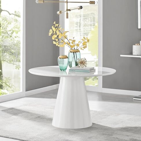 Furniturebox UK Palma White High Gloss Round Dining Table – Modern Pedestal Base – Contemporary 4–6 Seater Kitchen or Dining Room Table in Kuwait