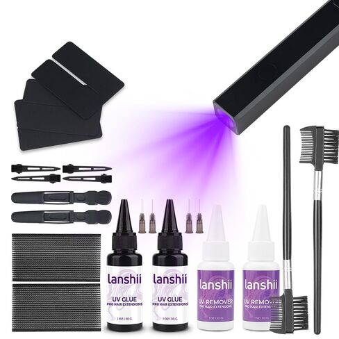 UV Lamp Hair Extension Tool Kit Invisible Hair Extensions UV Lamp 30g UV Hair Glue with 31ml Glue Remover Plastic Eyebrow Comb for UV Hair Set Eyelashes Extensions in Saudi Arabia
