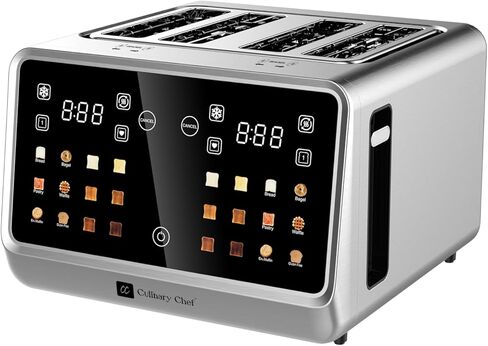 CULINARY CHEF, 2 Slice Smart Toaster, Touchscreen, Wide Slot for Bread, English Muffins, Croissants, and Bagels, 5 Adjustable Toast Settings, Cancel and Defrost, 6 Bread Types & Shade Settings in Kuwait